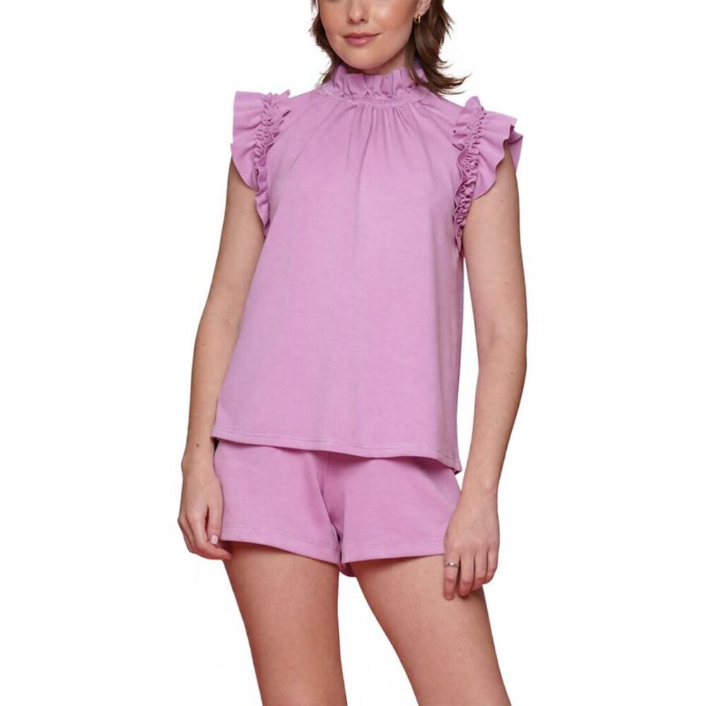 Why Dress Womens  Ruffle Neck Top, Purple